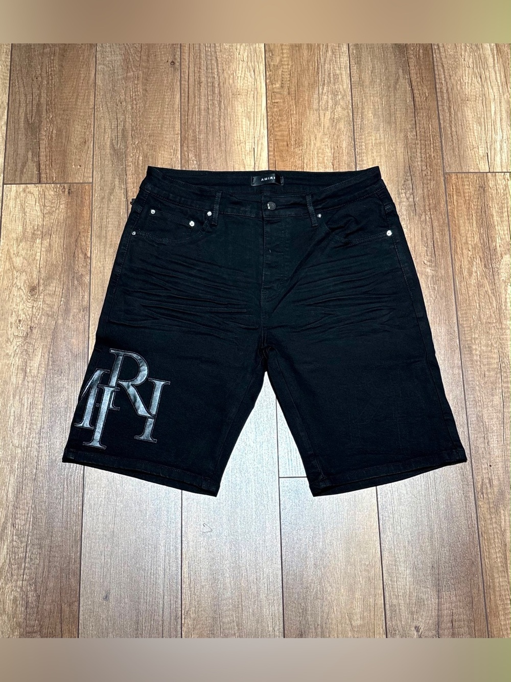Amiri Mens Black Jean Shorts with Black Logo Brand New Waist Size 34